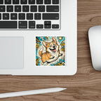 Corgi Comic Pop Art vinyl sticker by Tritan, on a laptop