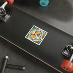 Corgi Comic Pop Art vinyl sticker by Tritan, on a skateboard