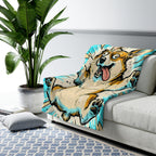 Corgi Comic Pop Art sherpa blanket by Tritan, on sofa