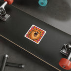 Pomeranian Comic Pop Art vinyl sticker by Tritan, on a skateboard