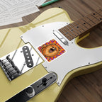 Pomeranian Comic Pop Art vinyl sticker by Tritan, on a guitar