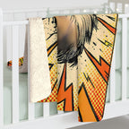Pomeranian Comic Pop Art sherpa blanket by Tritan, on bed
