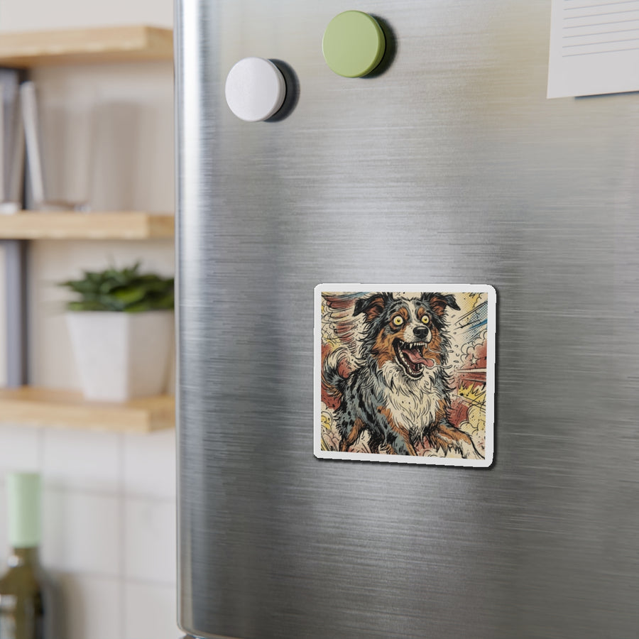 Australian Shepherd Comic Pop Art die-cut magnet by Tritan, on steel