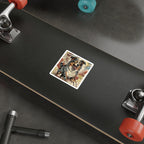 Australian Shepherd Comic Pop Art vinyl sticker by Tritan, on a skateboard
