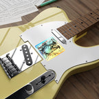 Australian Shepherd Comic Pop Art vinyl sticker by Tritan, on a guitar