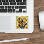 Golden Retriever Comic Pop Art vinyl sticker by Tritan, on a laptop