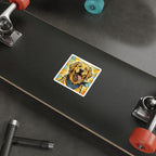 Golden Retriever Comic Pop Art vinyl sticker by Tritan, on a skateboard