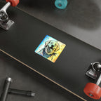 Golden Retriever Comic Pop Art vinyl sticker by Tritan, on a laptop
