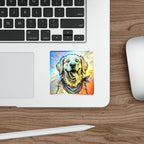 Golden Retriever Comic Pop Art vinyl sticker by Tritan, on a skateboard