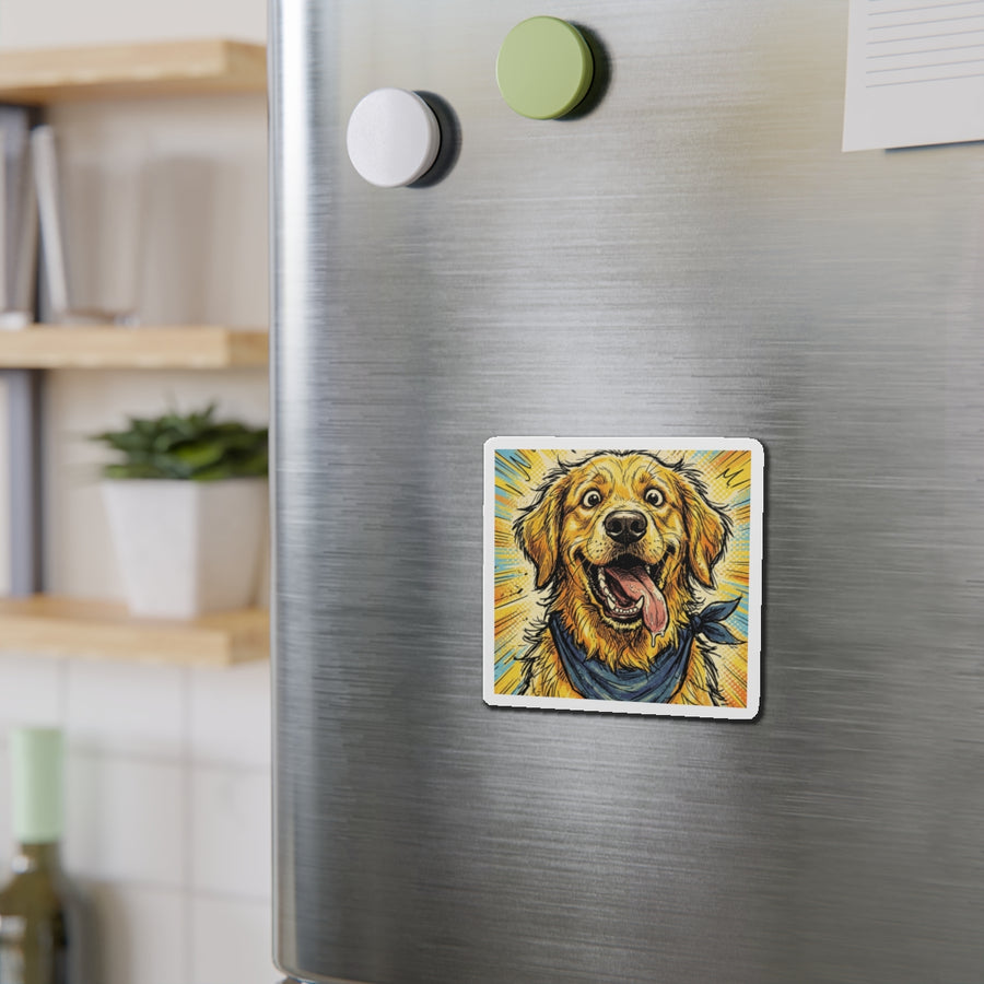 Golden Retriever Comic Pop Art die-cut magnet by Tritan, on steel