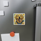 Golden Retriever Comic Pop Art die-cut magnet by Tritan, on the fridge