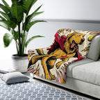 Golden Retriever Comic Pop Art sherpa blanket by Tritan, on sofa