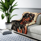 Rottweiler Comic Pop Art sherpa blanket by Tritan, on sofa