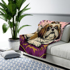 Shih Tzu Comic Pop Art sherpa blanket by Tritan, on sofa