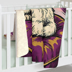 Shih Tzu Comic Pop Art sherpa blanket by Tritan, on bed