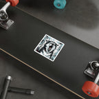 Siberian Husky Comic Pop Art vinyl sticker by Tritan, on a skateboard
