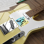 Siberian Husky Comic Pop Art vinyl sticker by Tritan, on a guitar