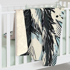 Siberian Husky Comic Pop Art sherpa blanket by Tritan, on bed