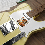 Dachshund Comic Pop Art vinyl sticker by Tritan, on a guitar