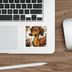 Dachshund Comic Pop Art vinyl sticker by Tritan, on a laptop