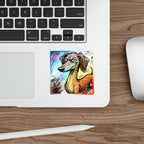 Dachshund Comic Pop Art vinyl sticker by Tritan, on a skateboard