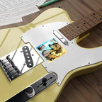 Dachshund Comic Pop Art vinyl sticker by Tritan, on a guitar