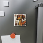 Dachshund Comic Pop Art die-cut magnet by Tritan, on the fridge