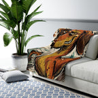 Dachshund Comic Pop Art sherpa blanket by Tritan, on sofa