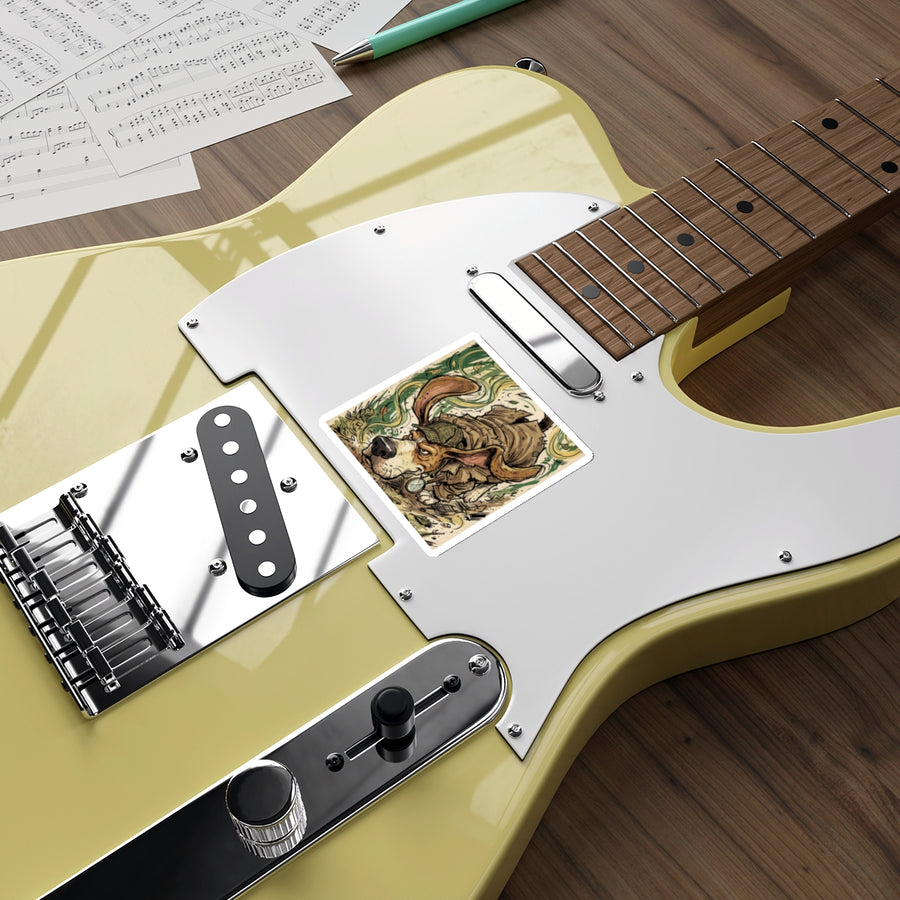 Beagle Comic Pop Art vinyl sticker by Tritan, on a guitar