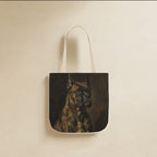 Boxer Tote Bag canvas tote bag hanging by its handles against a warm limestone wall