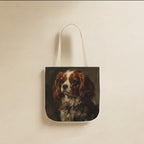 Cavalier King Charles Spaniel Tote Bag canvas tote bag hanging by its handles against a warm limestone wall