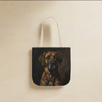 Great Dane Tote Bag canvas tote bag hanging by its handles against a warm limestone wall