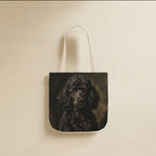 Standard Poodle Tote Bag canvas tote bag hanging by its handles against a warm limestone wall