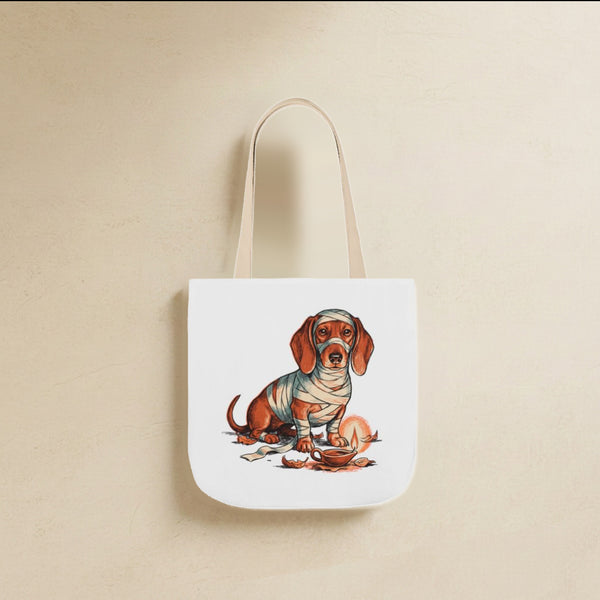 Dachshund Halloween Tote Bag | Mummy Dog Canvas Tote | Tritan