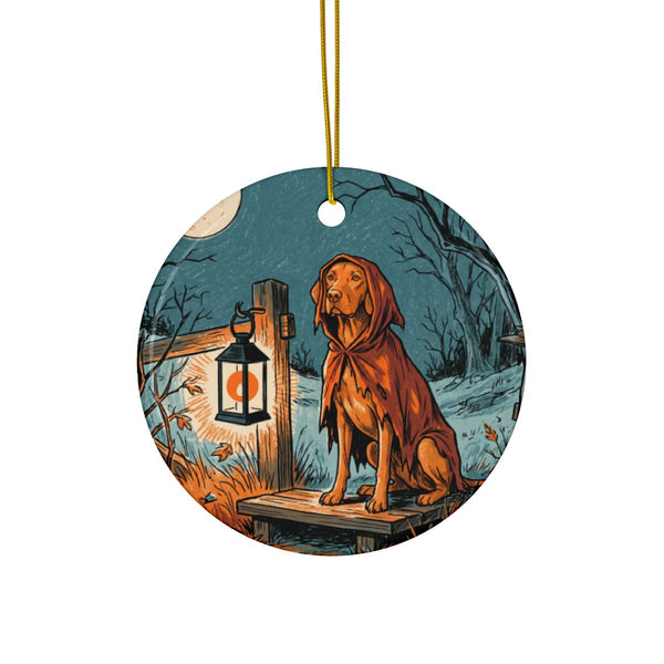 Vizsla Halloween Poster Ceramic Tree Ornament, Vintage Dog Poster Art, Vizsla Lover Gift