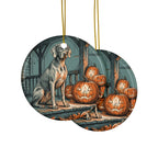 Weimaraner Halloween Poster ceramic ornament by Tritan, front and back