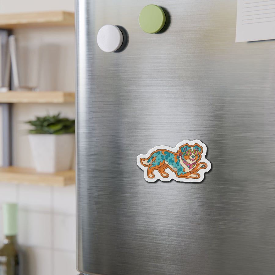 Australian Shepherd Retro Y2K die-cut magnet by Tritan, on steel