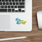 Dachshund Retro Y2K vinyl sticker by Tritan, on a skateboard