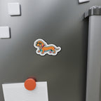 Dachshund Retro Y2K die-cut magnet by Tritan, on the fridge