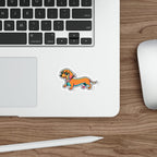 Dachshund Retro Y2K vinyl sticker by Tritan, on a laptop