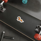 Dachshund Retro Y2K vinyl sticker by Tritan, on a skateboard