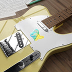 Golden Retriever Retro Y2K vinyl sticker by Tritan, on a guitar