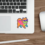 Pomeranian Retro Y2K vinyl sticker by Tritan, on a laptop