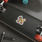 Poodle Retro Y2K vinyl sticker by Tritan, on a skateboard