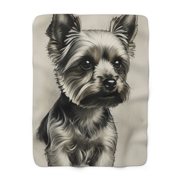 Yorkshire Terrier Charcoal Portrait Sherpa Fleece Blanket | Dog Lover Gift