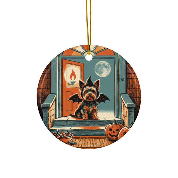 Yorkshire Terrier Halloween Poster Ceramic Tree Ornament, Vintage Dog Poster Art, Yorkshire Terrier Lover Gift