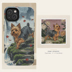 Yorkshire Terrier Japanese Print phone and sticker gift set: dual-layer iPhone 15 Pro tough case and 3x3 vinyl sticker