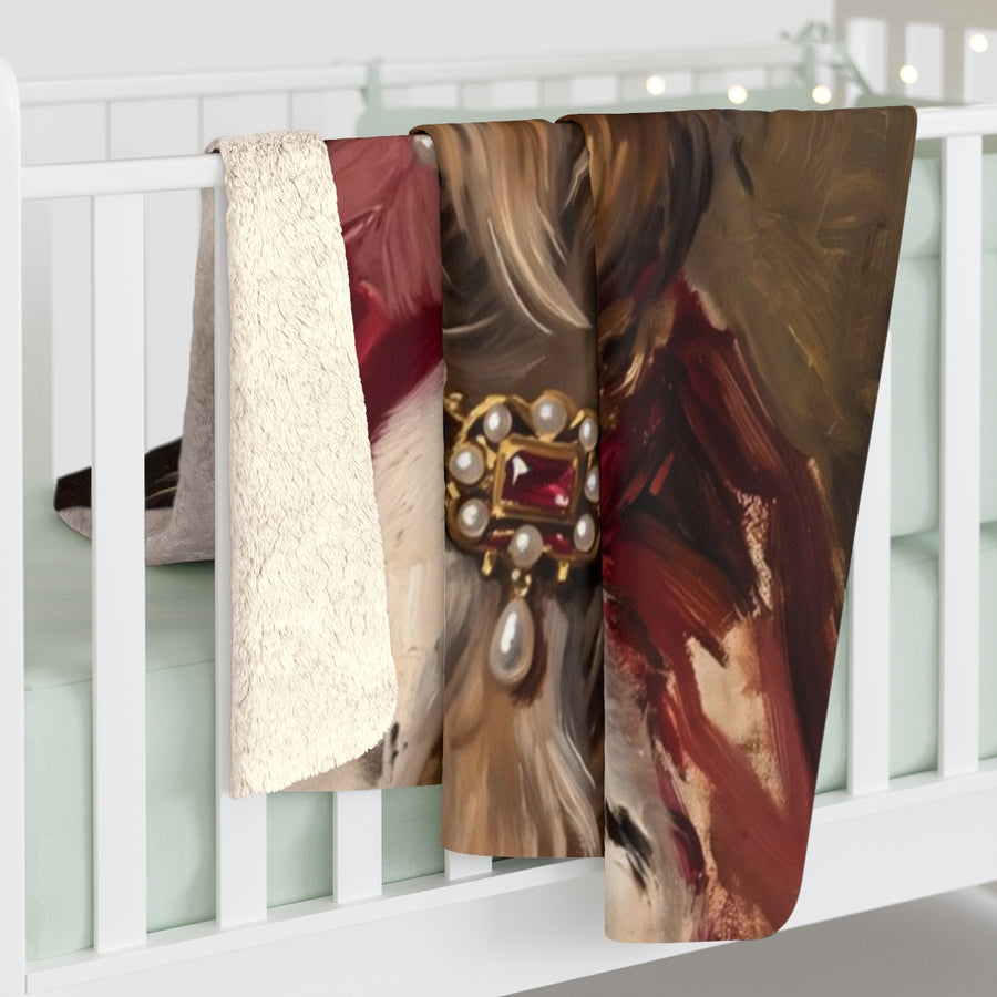 Yorkshire Terrier Kings & Queens sherpa blanket by Tritan, on bed