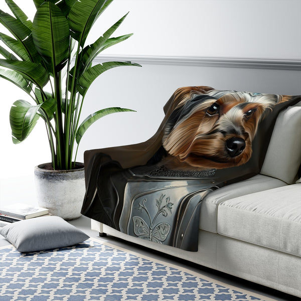 Yorkshire Terrier Medieval Knight Portrait Regal Throw Blanket | Premium Dog Prints | Tritan — Lifestyle View