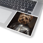 Yorkshire Terrier Medieval Knight vinyl sticker by Tritan, on a laptop
